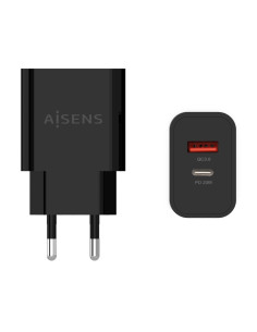 Cargador 20W 1xUSB-C PD3.0 1xUSB-A QC3.0 Negro