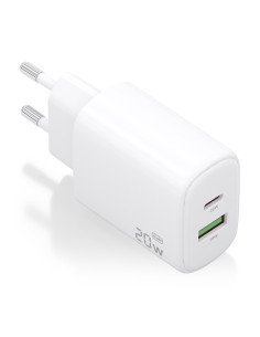 Cargador GaN 20W 1xUSB-C PD3.0 1xUSB-A QC3.0 Blanco