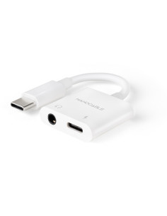 Adaptador de Audio USB-C/M a Jack 3.5/H + USB-C/H PD 60W 11.5 cm Blanco